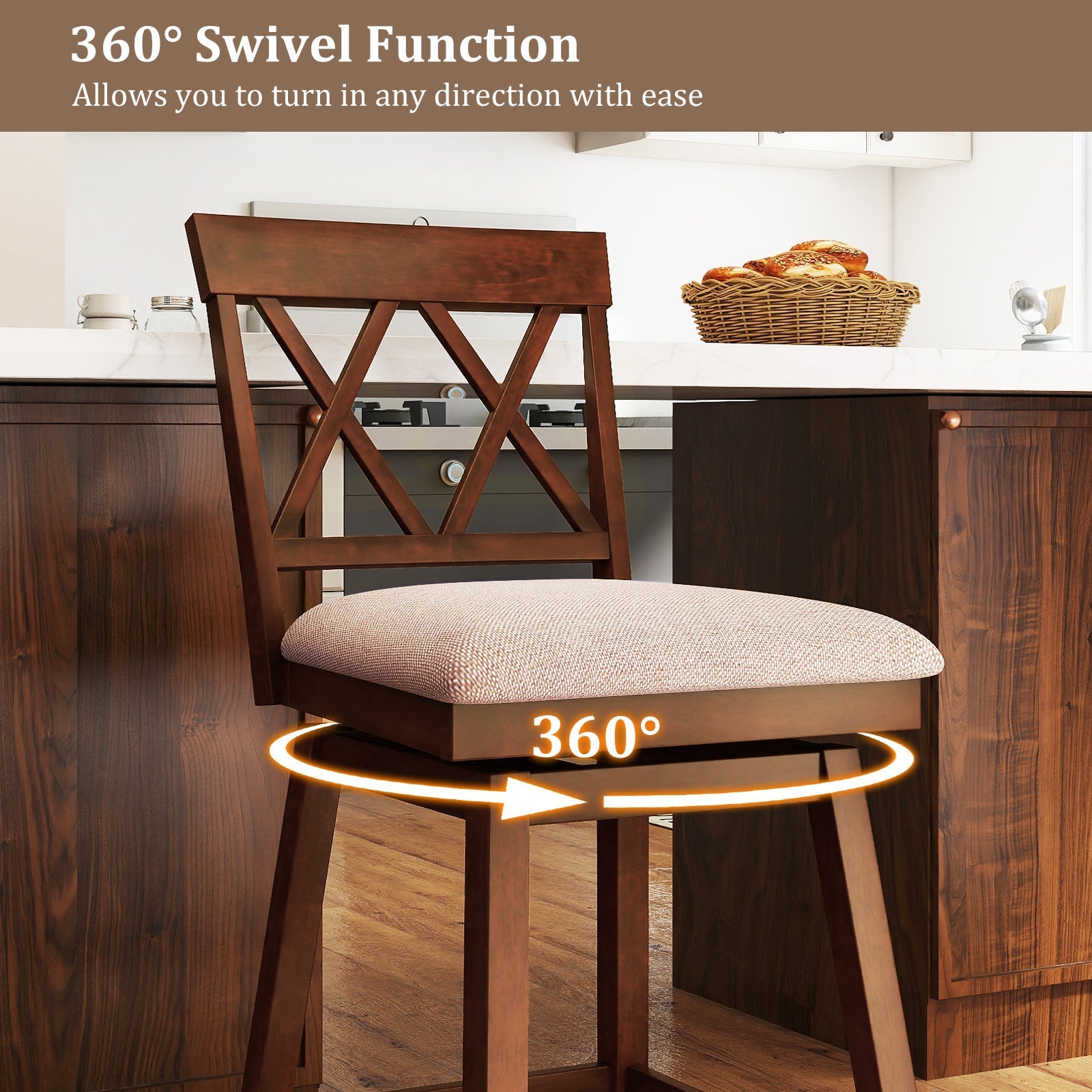 Counter Height Swivel Bar Stools with Upholstered Seat - Set of 2
