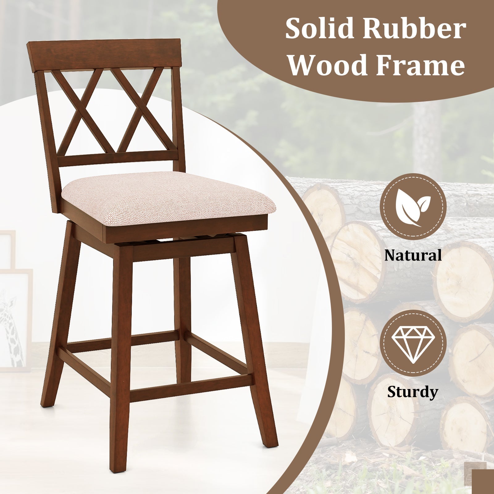 Counter Height Swivel Bar Stools with Upholstered Seat - Set of 2