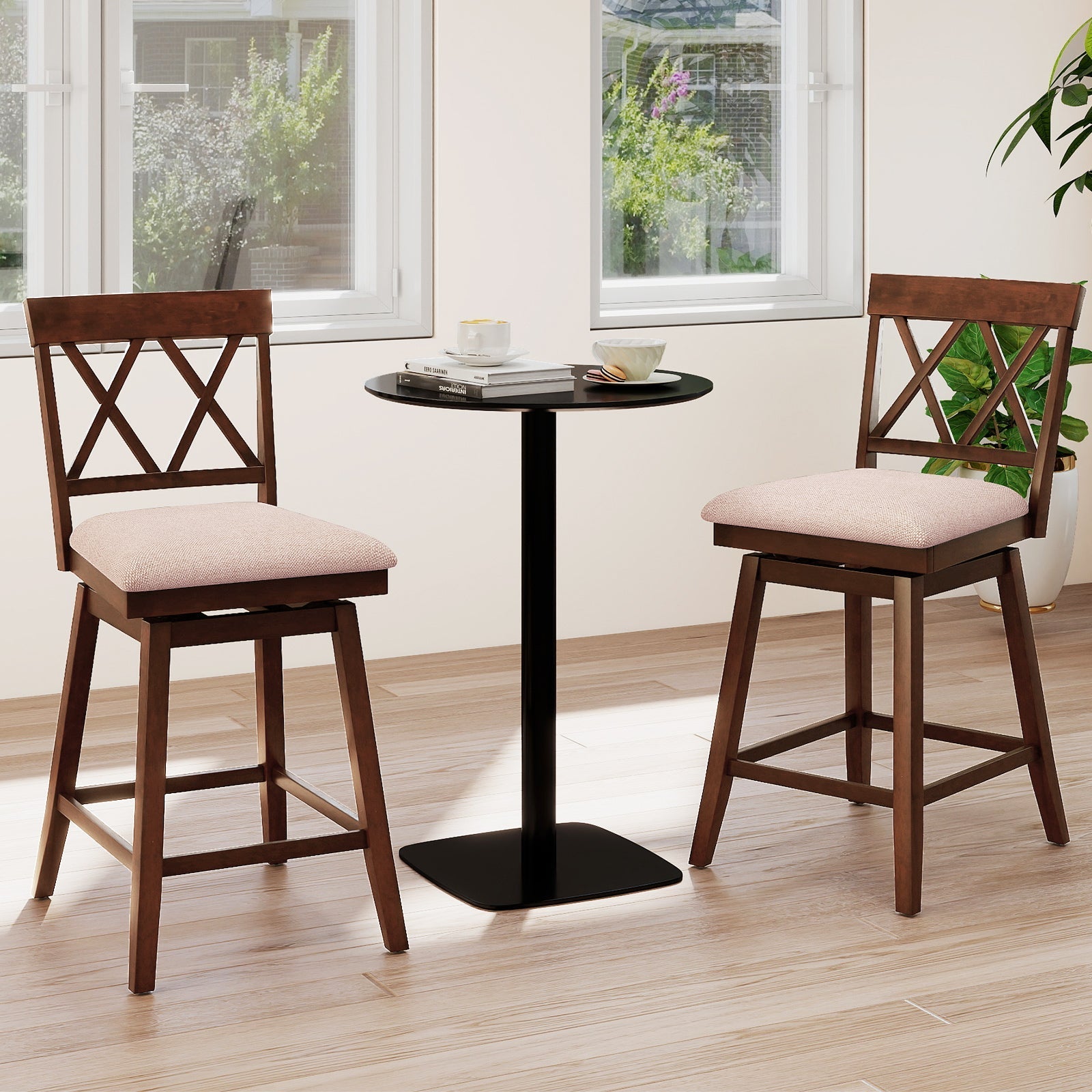 Counter Height Swivel Bar Stools with Upholstered Seat - Set of 2