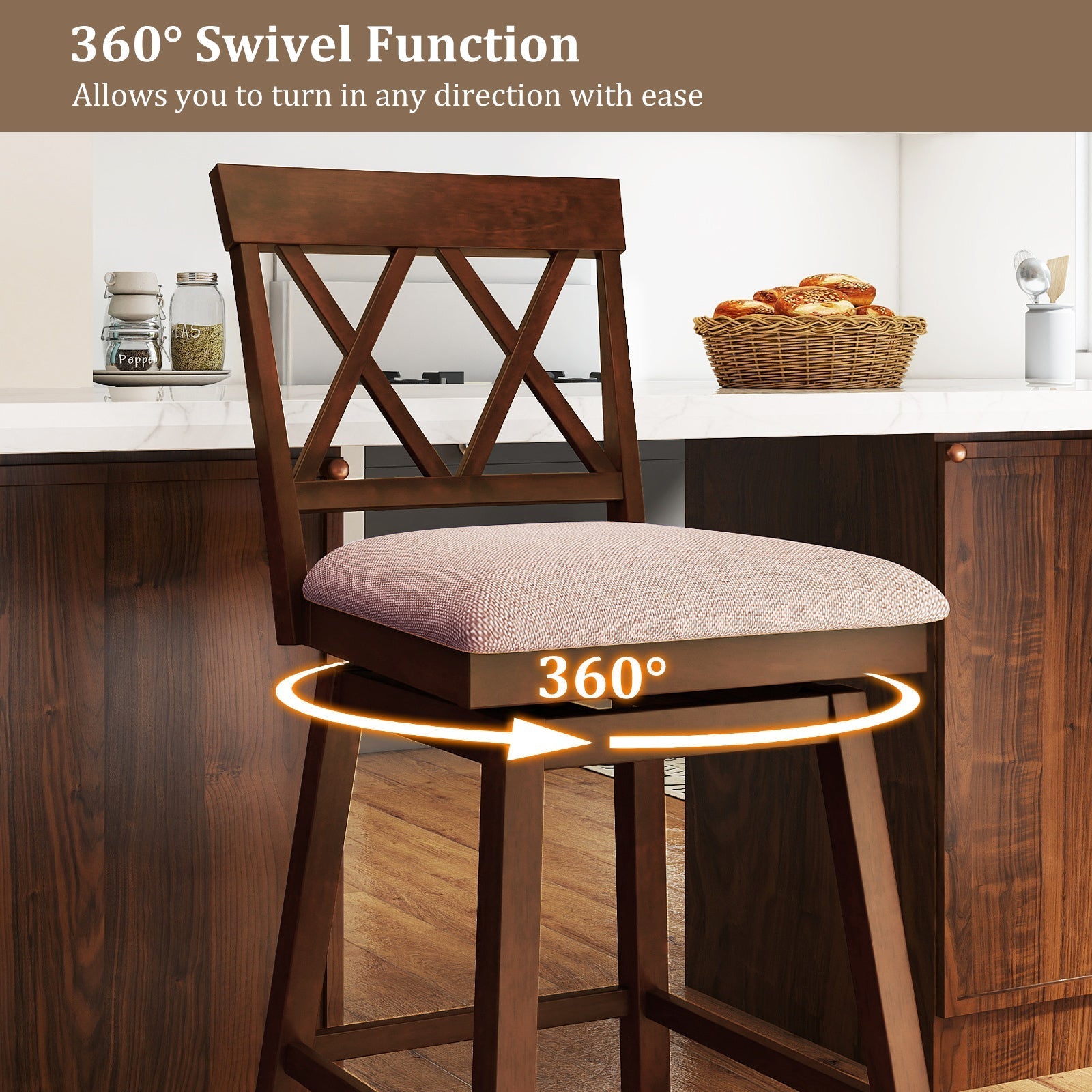 Counter Height Swivel Bar Stools with Upholstered Seat - Set of 2