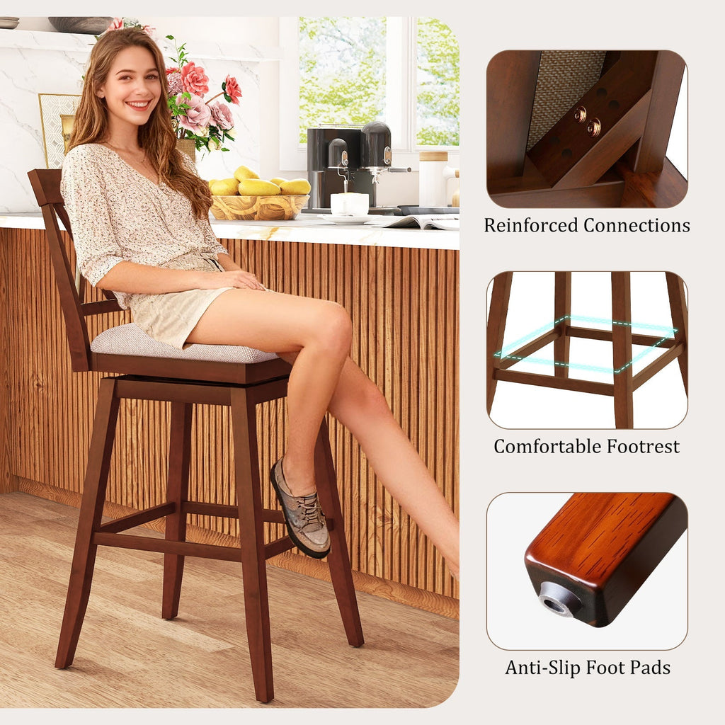 Counter Height Swivel Bar Stools with Upholstered Seat - Set of 2