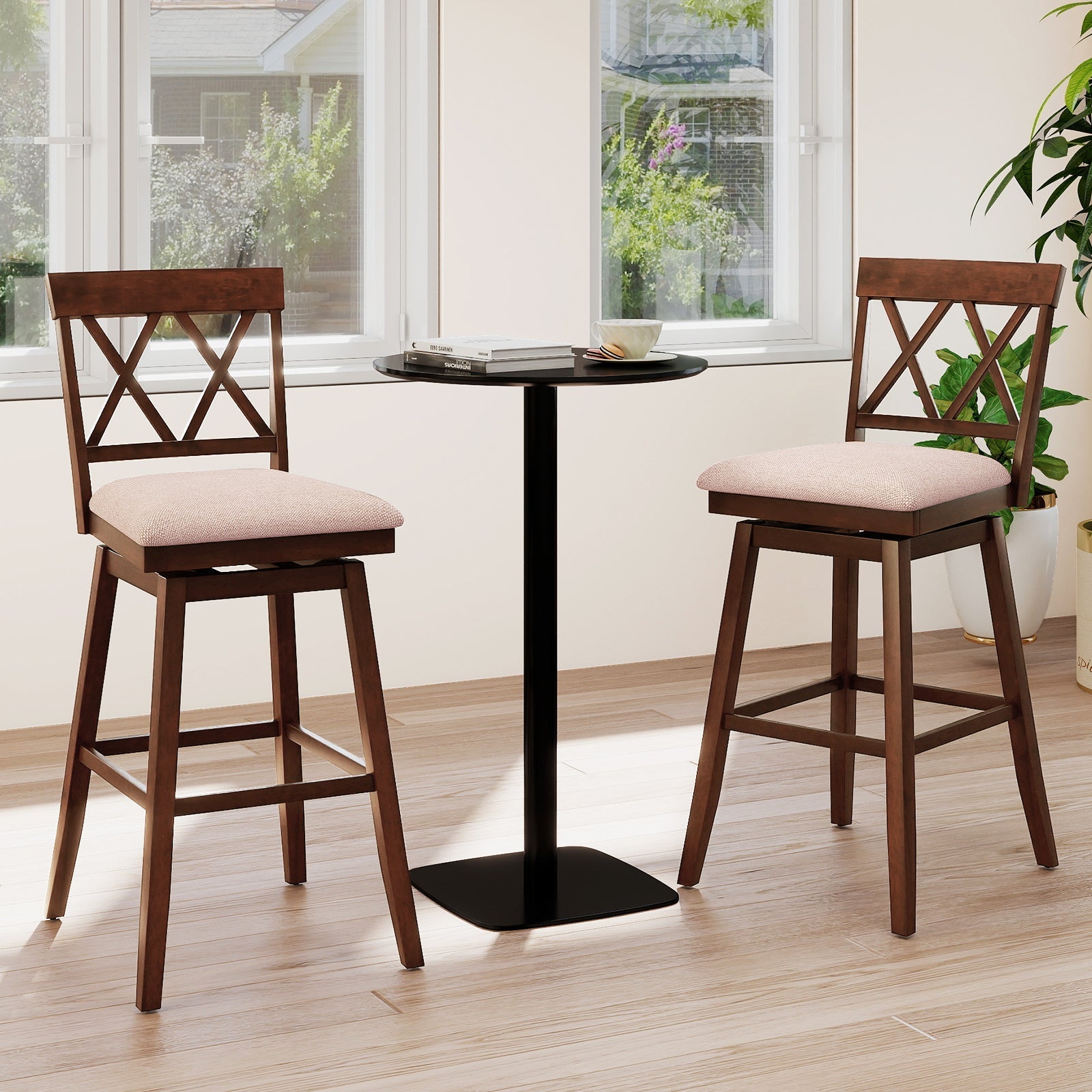 Counter Height Swivel Bar Stools with Upholstered Seat - Set of 2