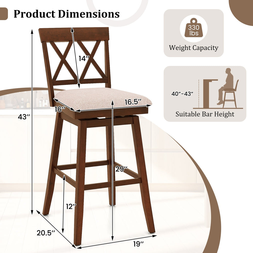 Counter Height Swivel Bar Stools with Upholstered Seat - Set of 2