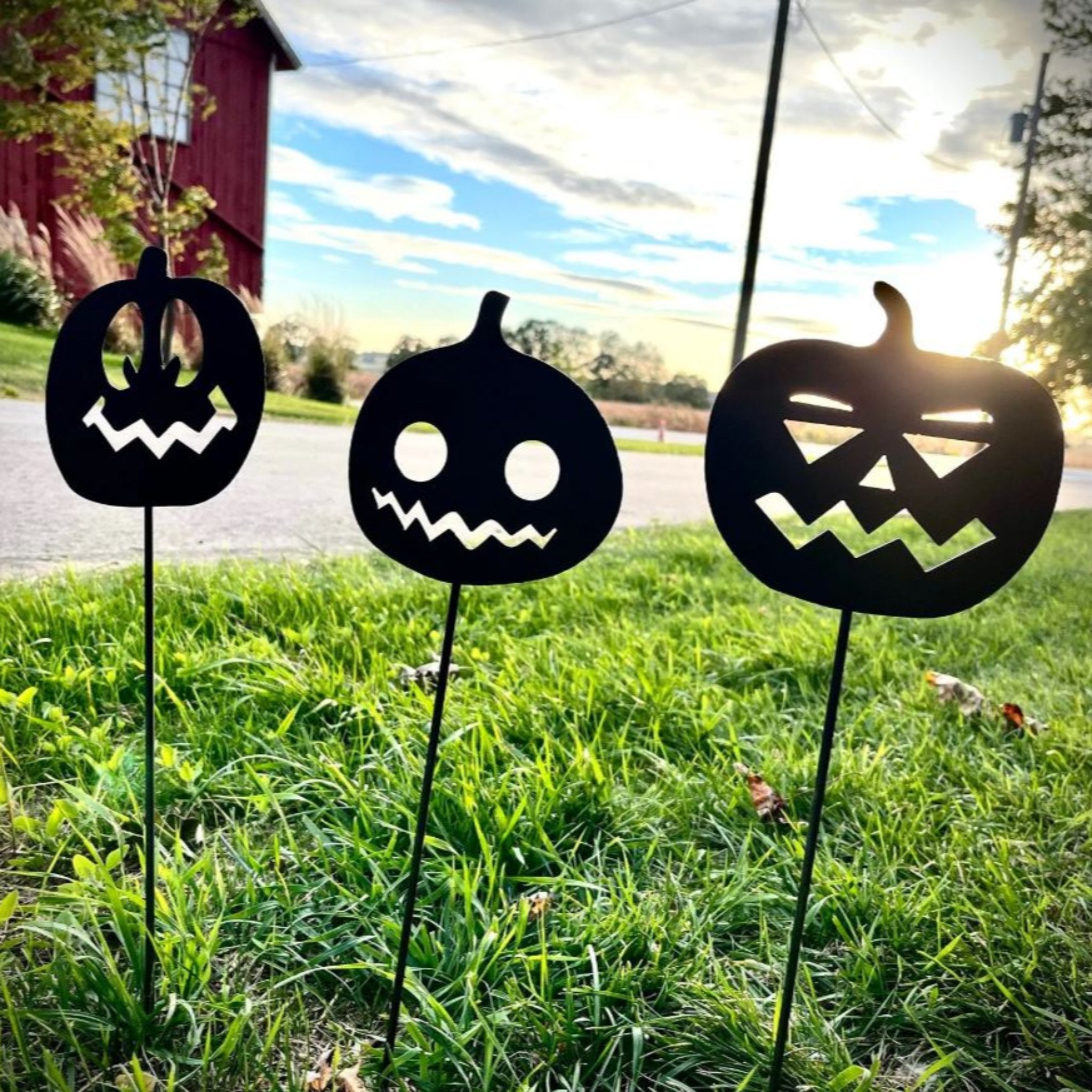 3-Pack Metal Halloween Jack-O-Lanterns Yard Stakes