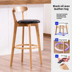 Solid Wood High Back Bar Stool Counter Height Modern Minimalist Home Bar Kitchen Island Seating Sillas Para Barra Bar Chair