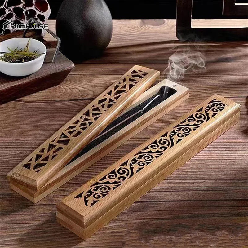 Natural Bamboo Incense Burner Holder with Storage Box | Aromatherapy Incense Tool