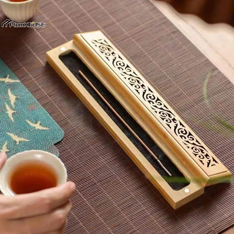 Natural Bamboo Incense Burner Holder with Storage Box | Aromatherapy Incense Tool