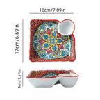 Bohemian dumpling plate with vinegar dish, household ceramic plate, segmented breakfast plate, high-end dumpling-specific plate