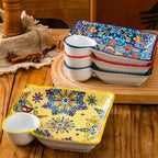 Bohemian dumpling plate with vinegar dish, household ceramic plate, segmented breakfast plate, high-end dumpling-specific plate
