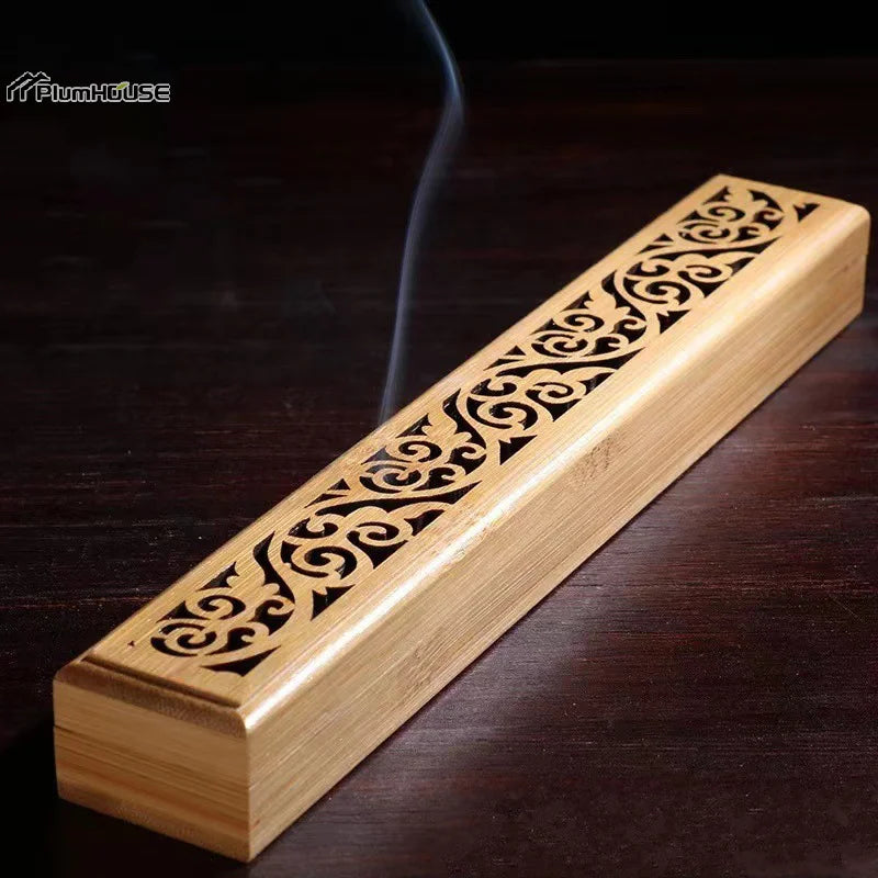 Natural Bamboo Incense Burner Holder with Storage Box | Aromatherapy Incense Tool