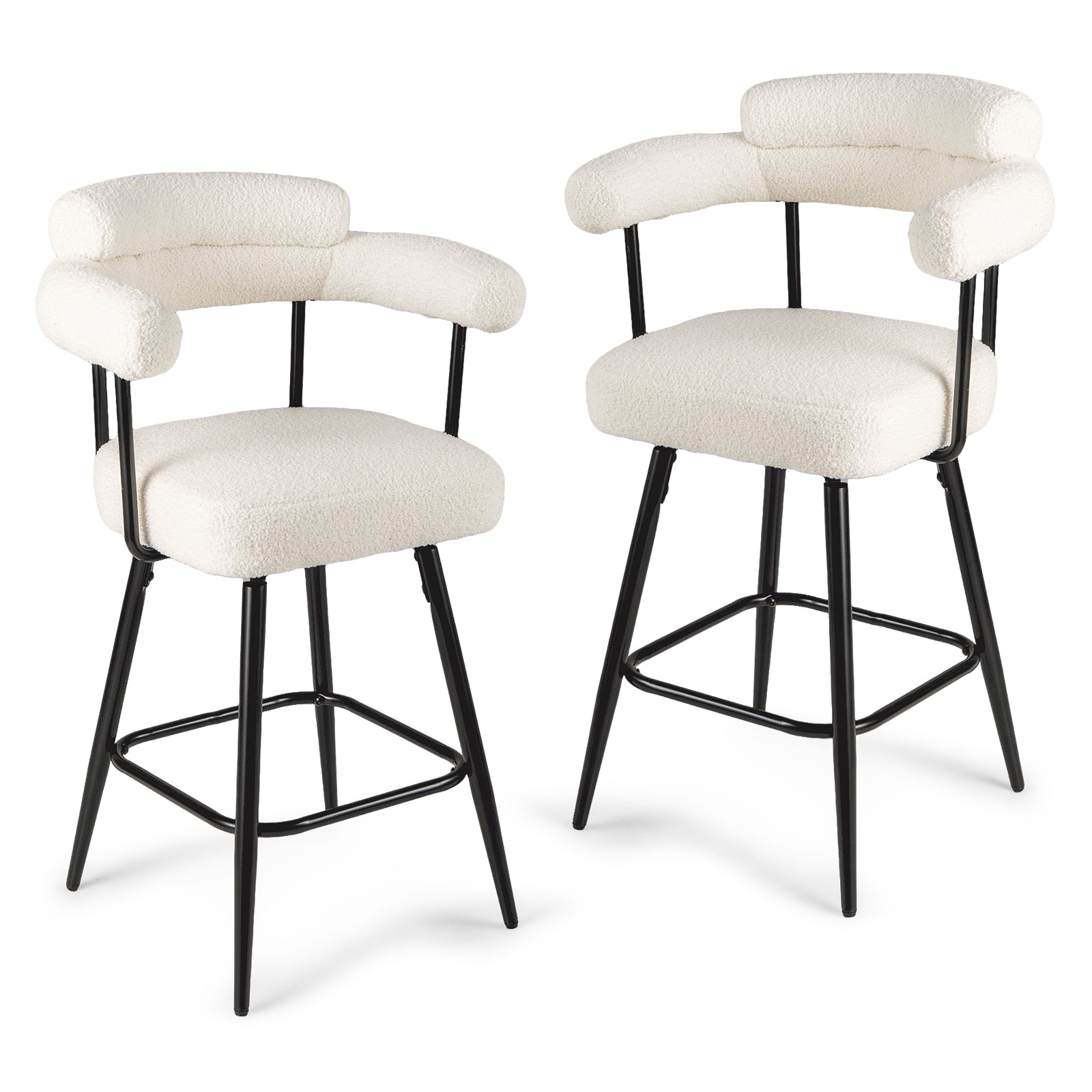 Swivel Bar Stool Set of 2 Counter Height Chairs with Curved Back and Arms