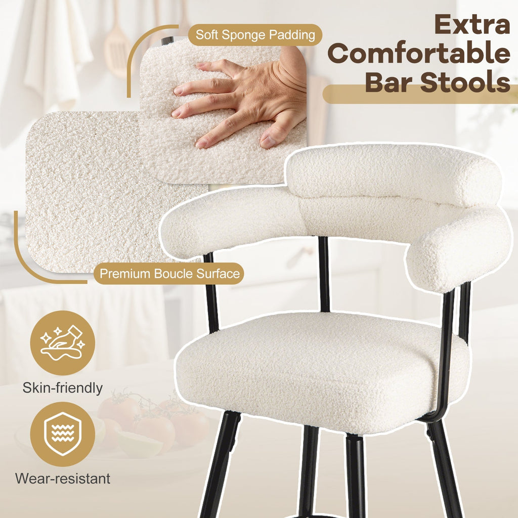 Swivel Bar Stool Set of 2 Counter Height Chairs with Curved Back and Arms