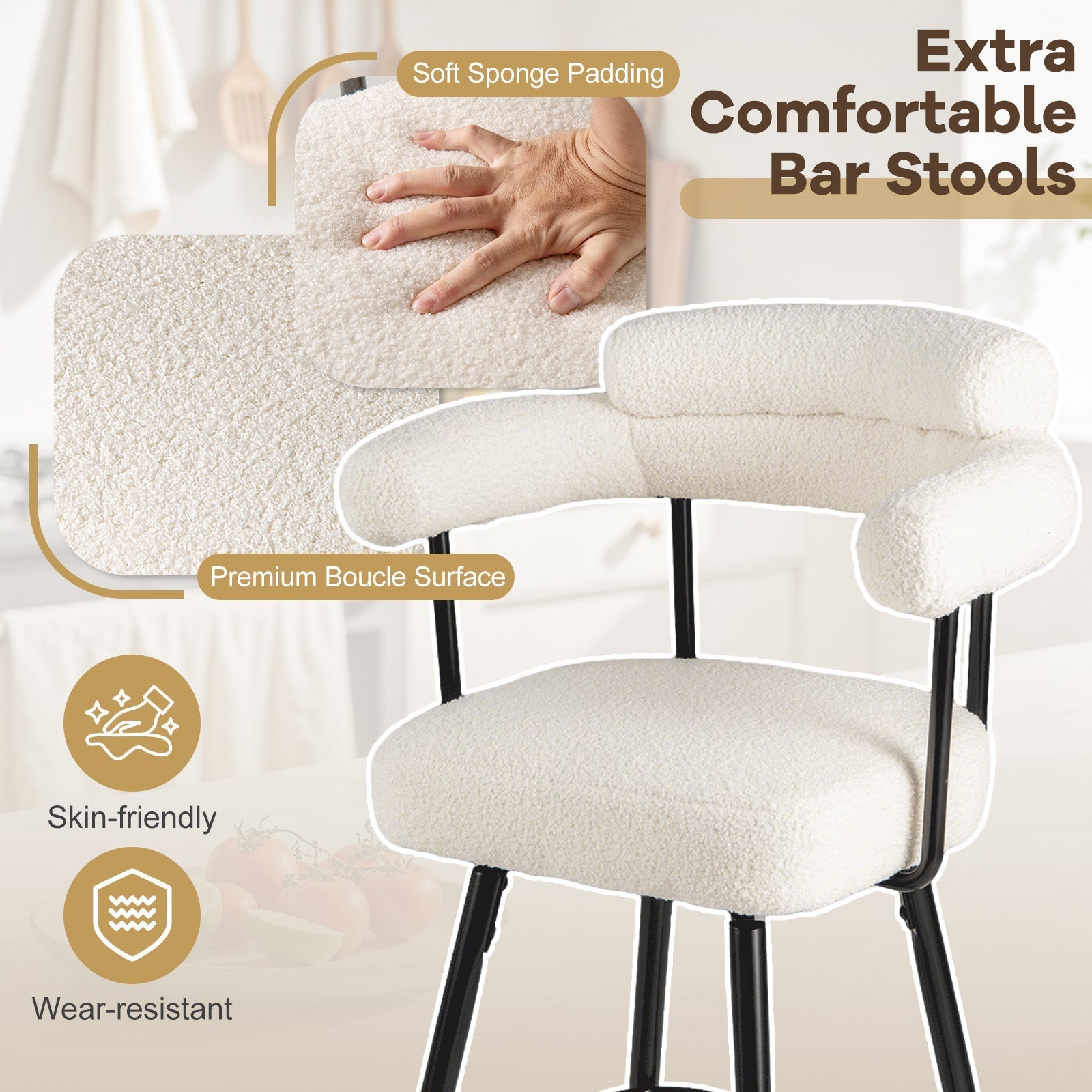 Swivel Bar Stool Set of 2 Counter Height Chairs with Curved Back and Arms