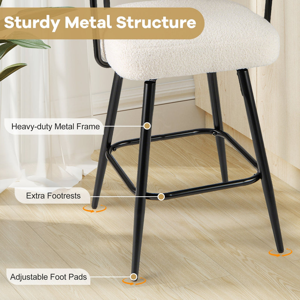 Swivel Bar Stool Set of 2 Counter Height Chairs with Curved Back and Arms