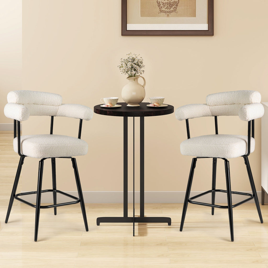 Swivel Bar Stool Set of 2 Counter Height Chairs with Curved Back and Arms