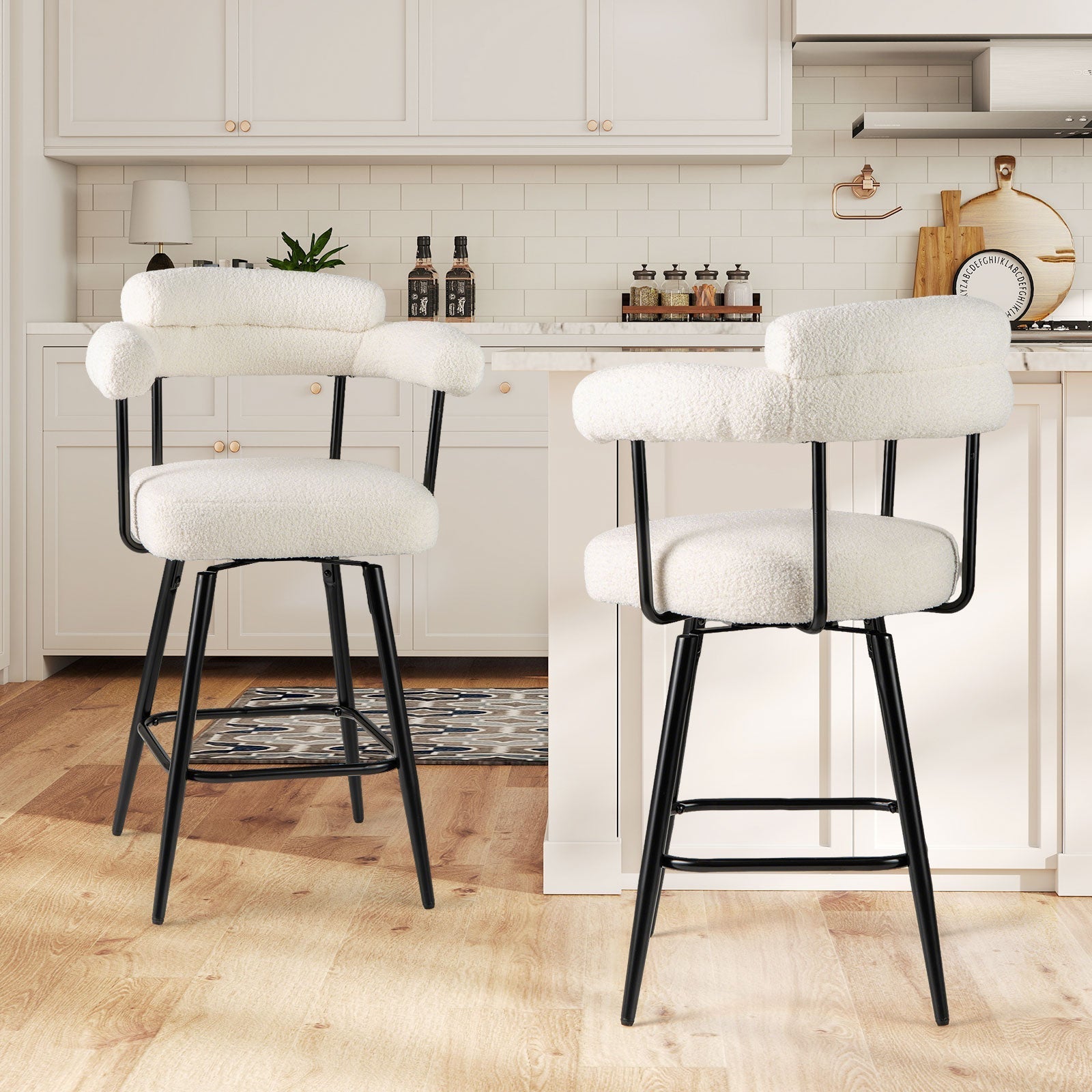 Swivel Bar Stool Set of 2 Counter Height Chairs with Curved Back and Arms