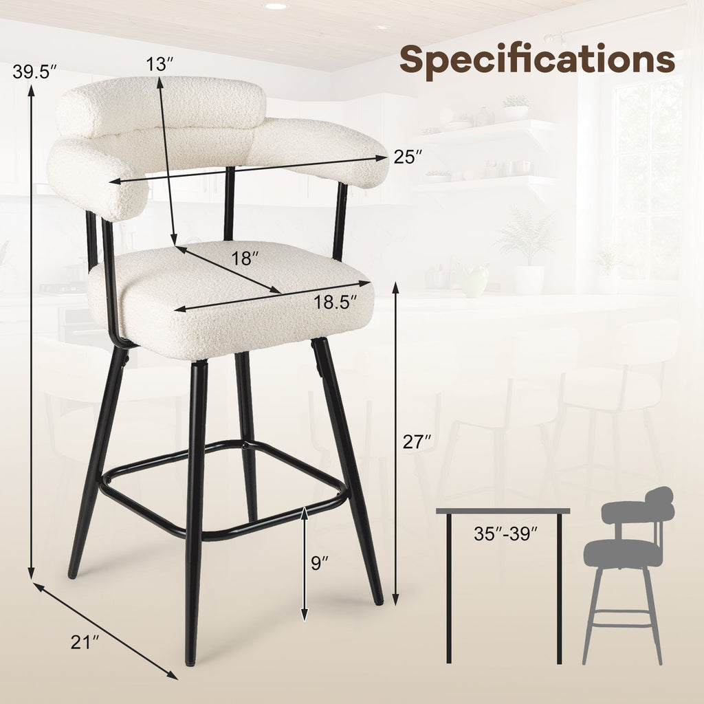 Swivel Bar Stool Set of 2 Counter Height Chairs with Curved Back and Arms