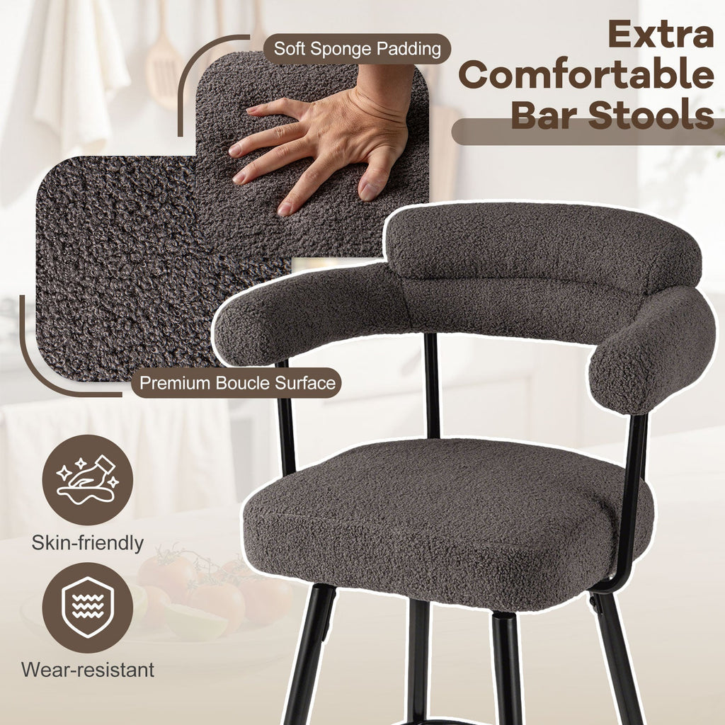 Swivel Bar Stool Set of 2 Counter Height Chairs with Curved Back and Arms
