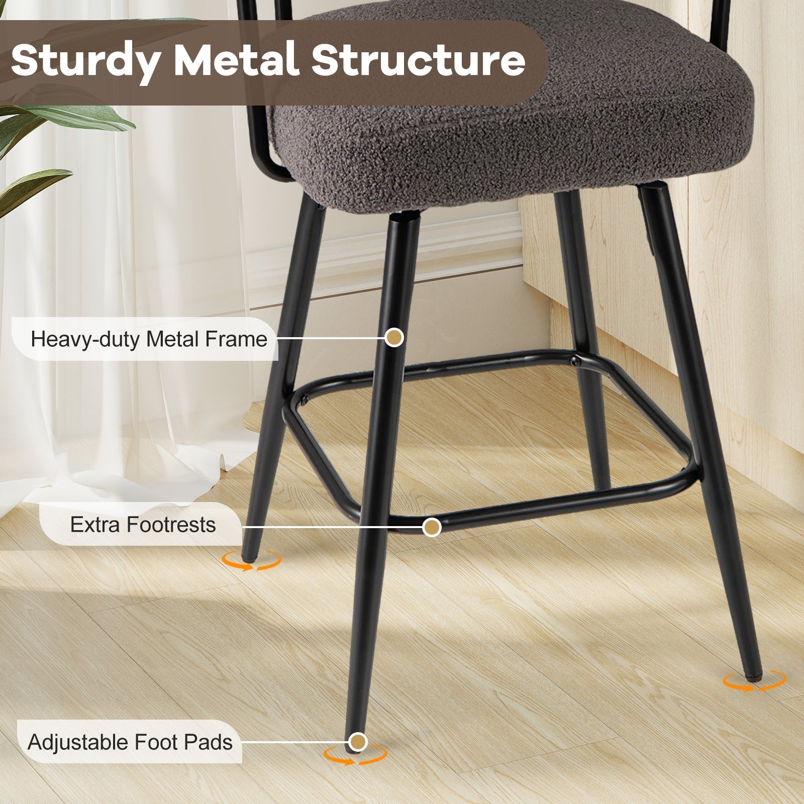 Swivel Bar Stool Set of 2 Counter Height Chairs with Curved Back and Arms