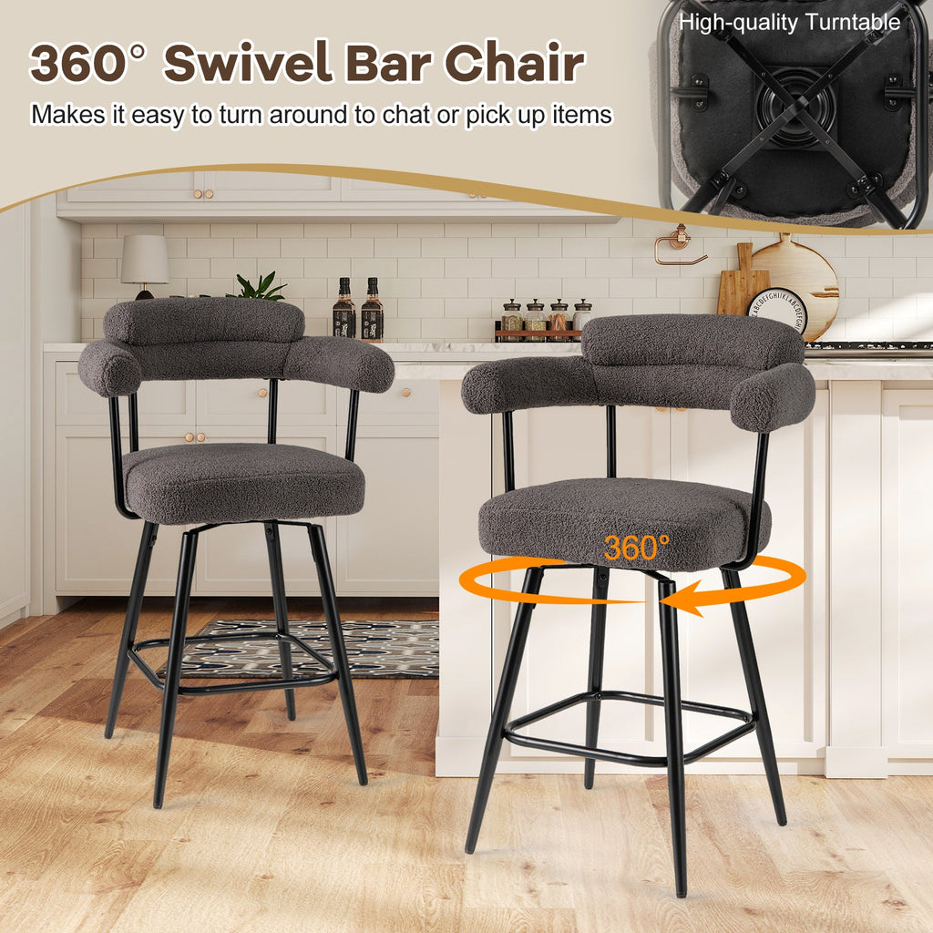 Swivel Bar Stool Set of 2 Counter Height Chairs with Curved Back and Arms