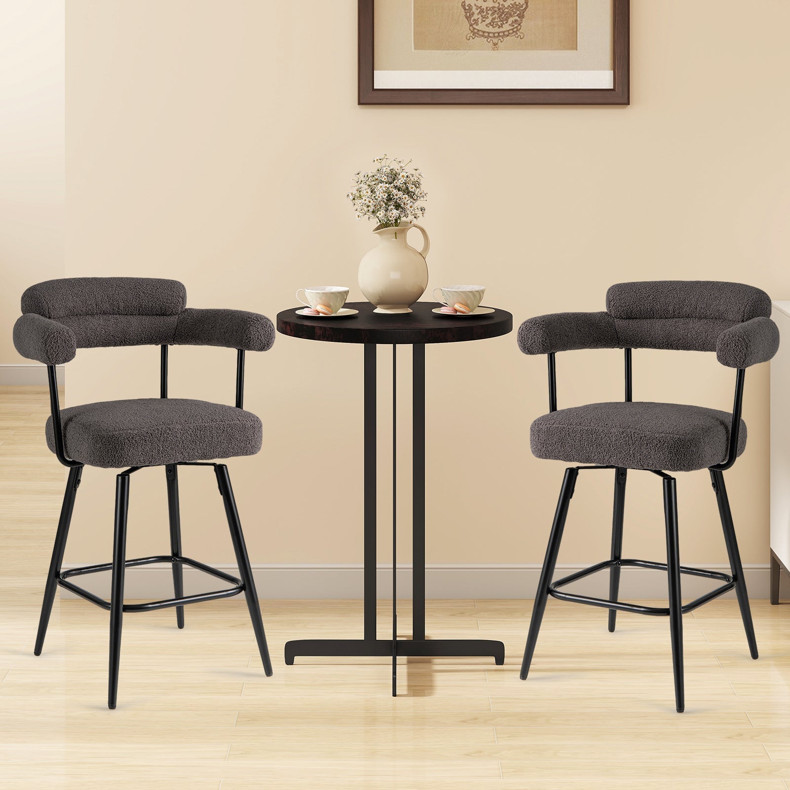 Swivel Bar Stool Set of 2 Counter Height Chairs with Curved Back and Arms