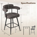 Swivel Bar Stool Set of 2 Counter Height Chairs with Curved Back and Arms