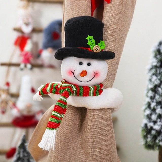 Christmas Plaid Curtain Buckle Santa Snowman Curtain Tiebacks Tie Rope Christmas Decor Curtain Buckle Santa Claus Holdback Decor Snowman Drapes Holder For Home Window Xmas Ornaments Gift