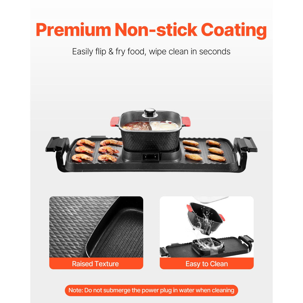 Hot Pot with Grill 2300W 2-in-1 Electric Smokeless BBQ Pan