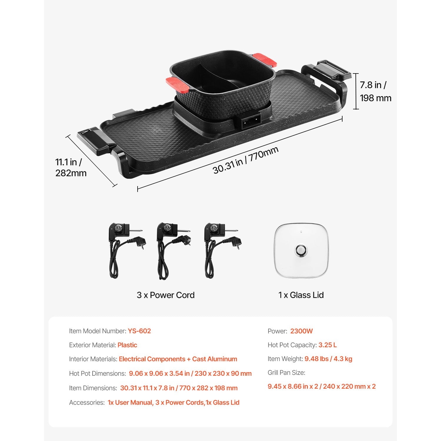 Hot Pot with Grill 2300W 2-in-1 Electric Smokeless BBQ Pan