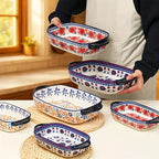 [Elegant Bohemian Baking Dishes] 2pcs Elegant Bohemian Porcelain Baking Dishes - 13-inch Large Rectangular Baker Set | Oven-Safe Casserole & Pie Pan, Versatile Ceramic Roaster | Mother's Day Gift for Home Chefs, Kitchen Essen