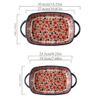 [Elegant Bohemian Baking Dishes] 2pcs Elegant Bohemian Porcelain Baking Dishes - 13-inch Large Rectangular Baker Set | Oven-Safe Casserole & Pie Pan, Versatile Ceramic Roaster | Mother's Day Gift for Home Chefs, Kitchen Essen