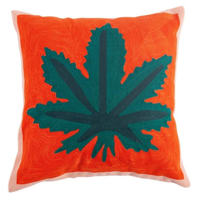 Embroidered Throw Pillow Covers Floral Style Pattern Cushion Cover Soft Cozy Home Decoration For Living Room Kids Room Color Block Handmade Cotton Cover Beautiful Modern Floral Patterns And Invisible Zipper Square Pillow Cover 45x45cm
