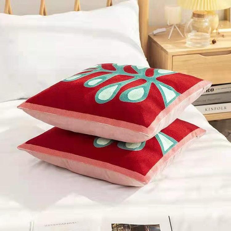 Embroidered Throw Pillow Covers Floral Style Pattern Cushion Cover Soft Cozy Home Decoration For Living Room Kids Room Color Block Handmade Cotton Cover Beautiful Modern Floral Patterns And Invisible Zipper Square Pillow Cover 45x45cm