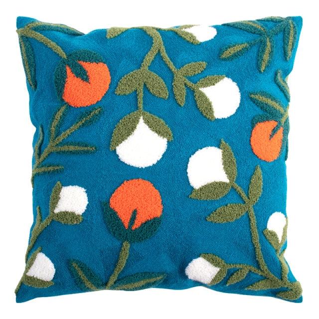Embroidered Throw Pillow Covers Floral Style Pattern Cushion Cover Soft Cozy Home Decoration For Living Room Kids Room Color Block Handmade Cotton Cover Beautiful Modern Floral Patterns And Invisible Zipper Square Pillow Cover 45x45cm