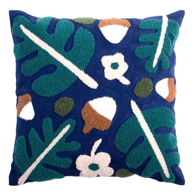 Embroidered Throw Pillow Covers Floral Style Pattern Cushion Cover Soft Cozy Home Decoration For Living Room Kids Room Color Block Handmade Cotton Cover Beautiful Modern Floral Patterns And Invisible Zipper Square Pillow Cover 45x45cm