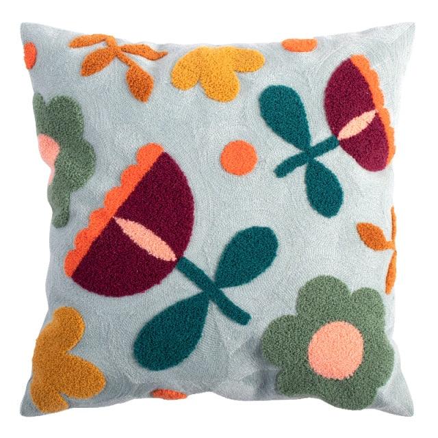 Embroidered Throw Pillow Covers Floral Style Pattern Cushion Cover Soft Cozy Home Decoration For Living Room Kids Room Color Block Handmade Cotton Cover Beautiful Modern Floral Patterns And Invisible Zipper Square Pillow Cover 45x45cm