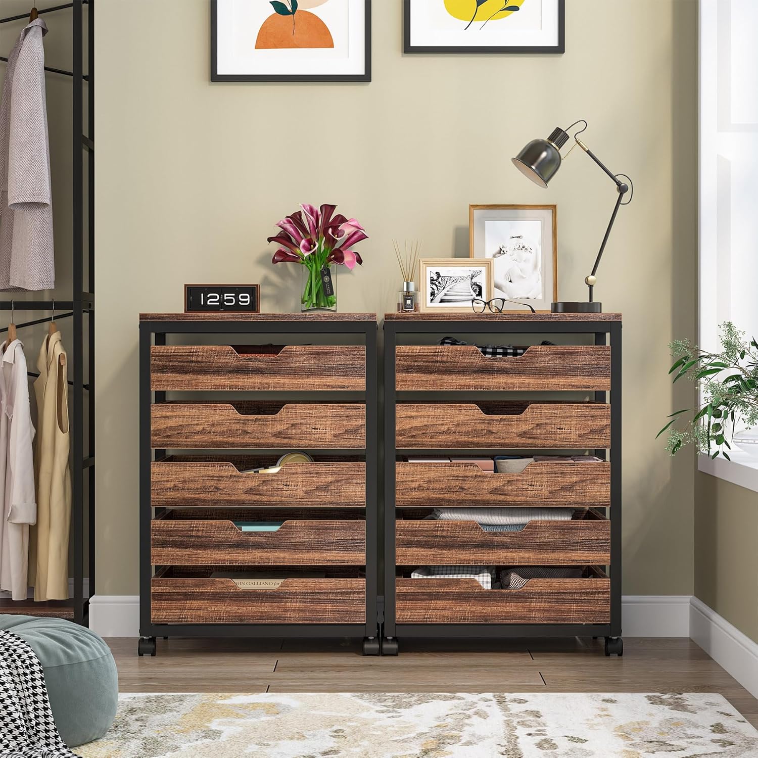 Industrial 5 Drawer Chest with Wheels