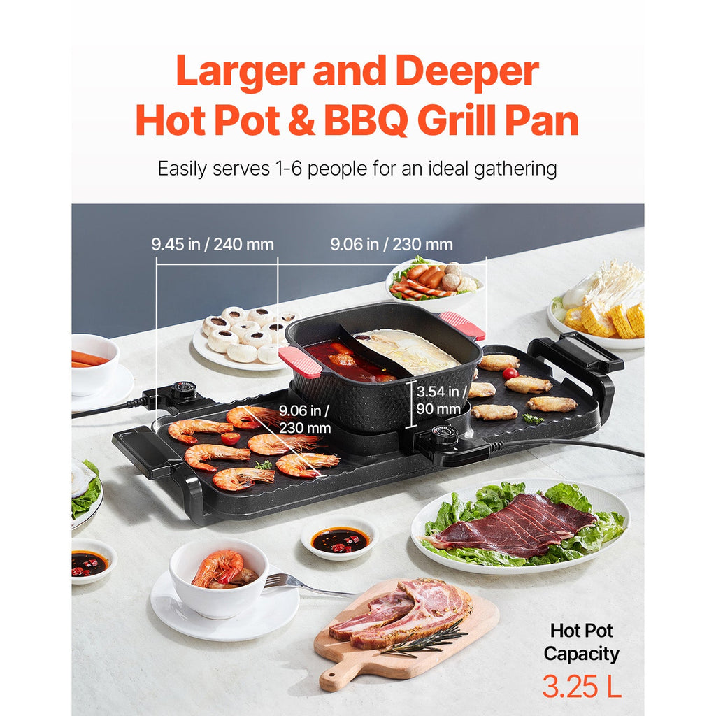 Hot Pot with Grill 2300W 2-in-1 Electric Smokeless BBQ Pan