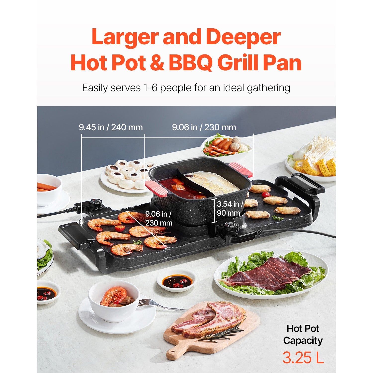 Hot Pot with Grill 2300W 2-in-1 Electric Smokeless BBQ Pan