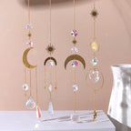 Home Decor Crystal Sun-catchers Window Pendant Hanging Curtain Wind-chimes Light Catcher Star Moon Pendant Rainbow Wind Chime Prisms Wind Chime Hanging Ornaments For Garden Home Christmas Decorations Gift