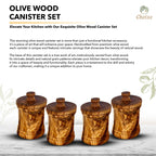 Olive Wood Canister Set - Handcrafted Kitchen Storage Jars With Carved Detail
