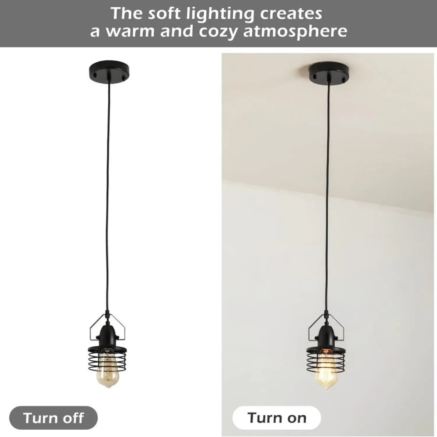 Pendant Light Kitchen Island – Industrial Black Metal Cage Fixture