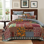 DaDa Bedding Dark Elegance Bohemian Floral Cotton Patchwork Bedspread Set