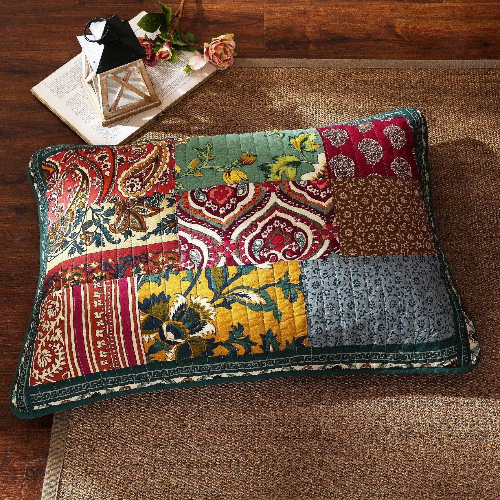 DaDa Bedding Dark Elegance Bohemian Floral Cotton Patchwork Bedspread Set