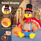 6 Feet Thanksgiving Inflatable Turkey with Pumpkin Fall Harvest Decor with Lights