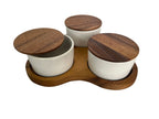 Triangular Acacia Serving Board With 3 White Ceramic Dishes 10in Square Cheese Charcuterie Set